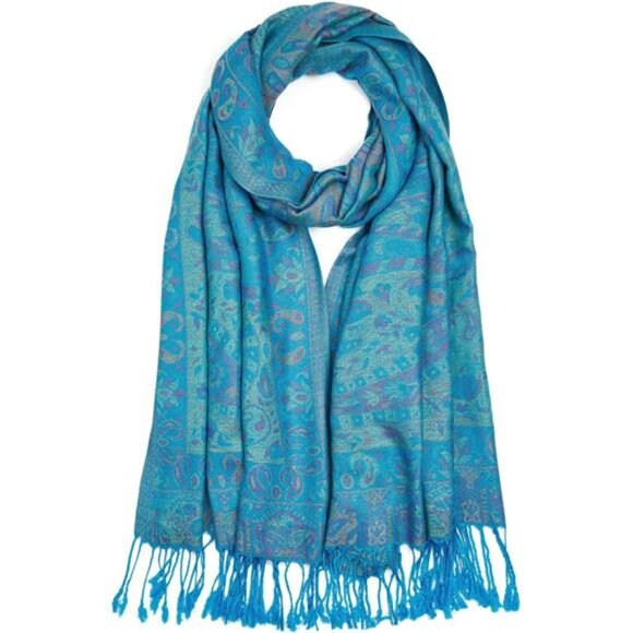Paisley Pashmina Shawls  Wraps with Fringe Blue - Picture 1 of 4